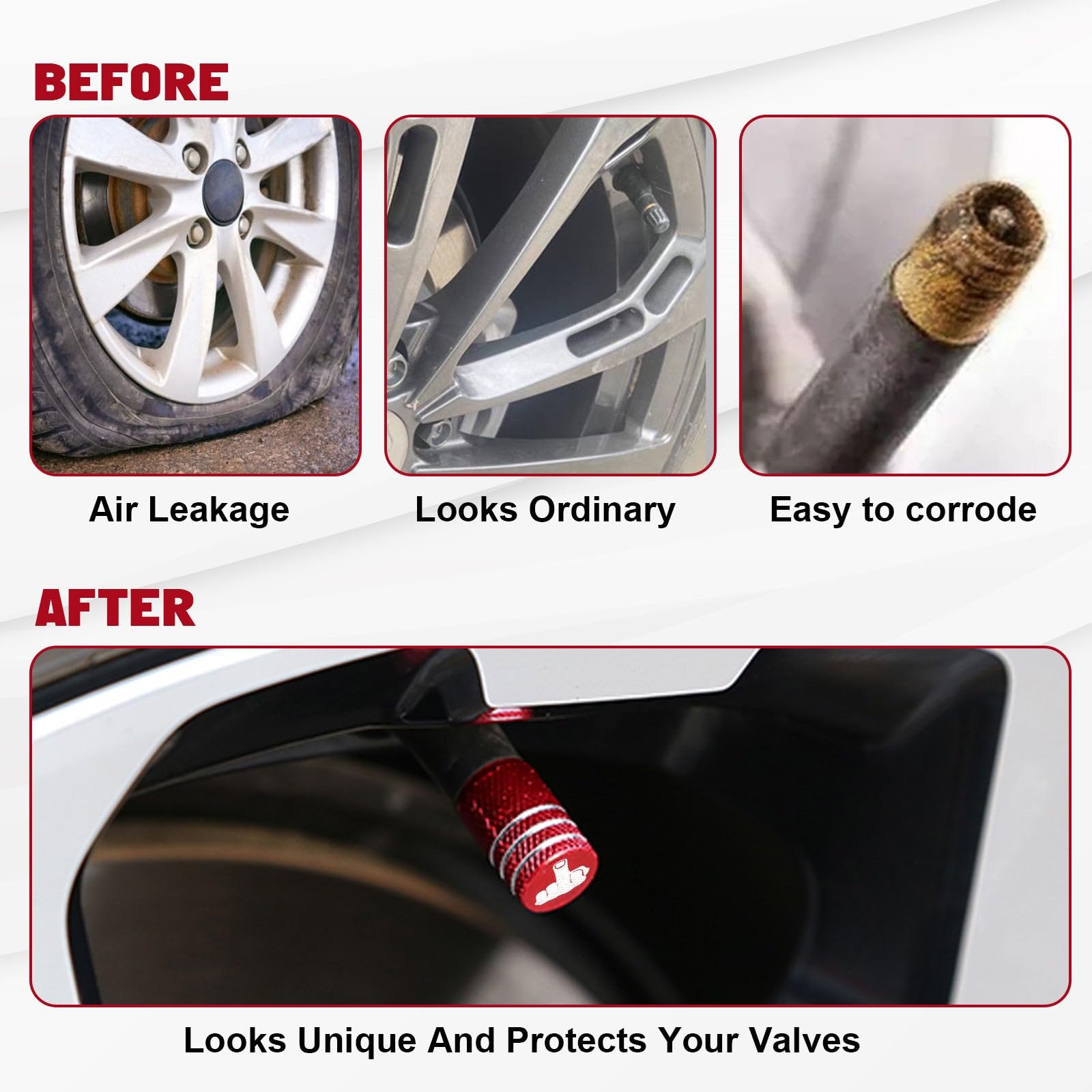 Xotic Tech Tire Valve Stem Caps 4 Pack Anodized Aluminum Tire Valve Cap Set, Corrosion Resistant Air Leakproof Universal Stem Covers for Cars Trucks Motorcycles SUVs and Bikes (Middle Finger Red)