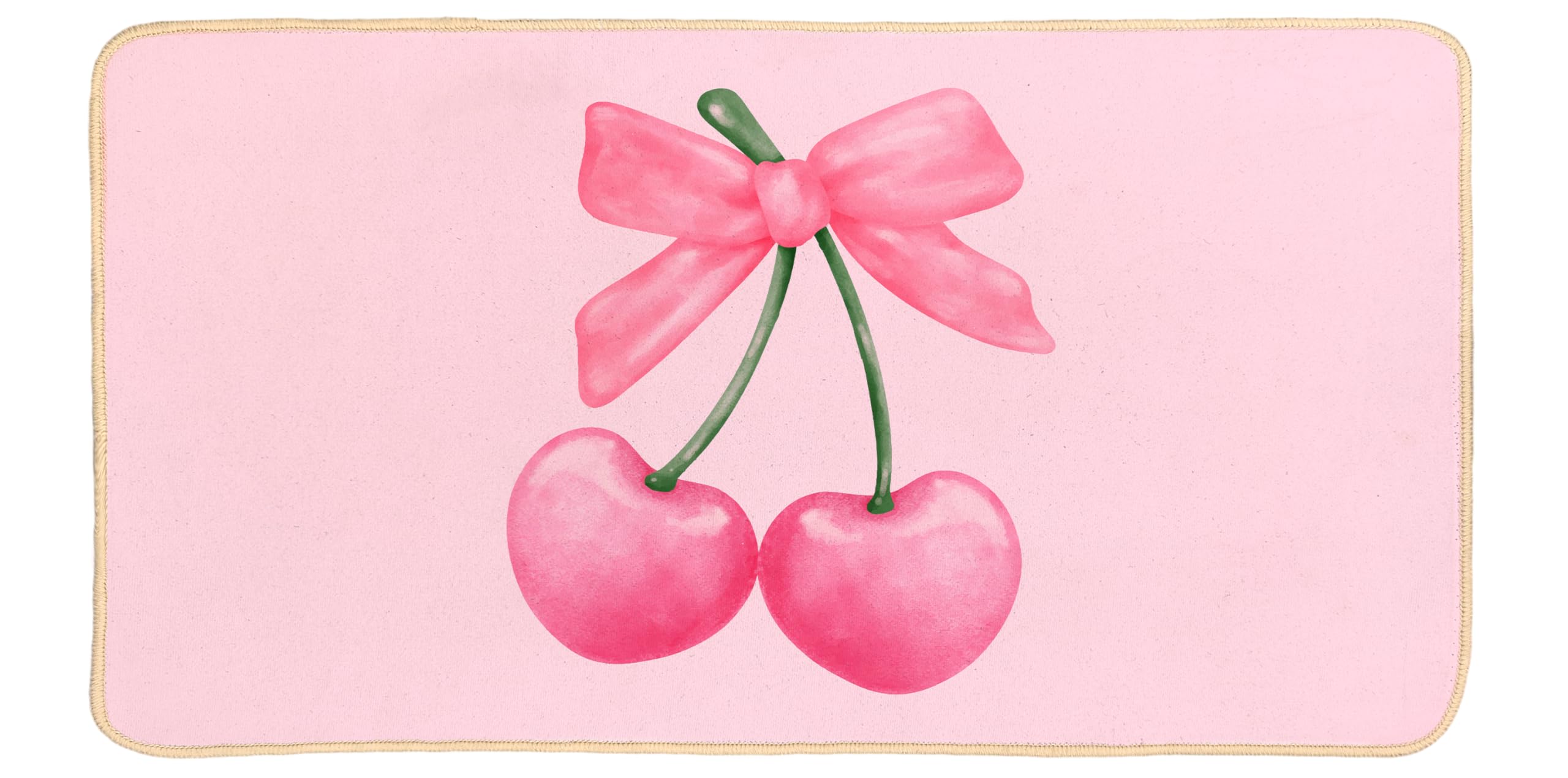 ETYZE Pink Welcome Mat Coquette Room Decor Indoor Front Door Mat Cherry Bow Kitchen Bath Mats, Gifts for Women Teen Girls Pink Lovers, 30 x 16 Inch