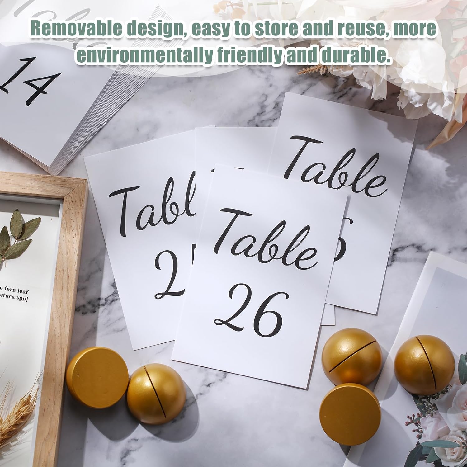 Queekay 30 Packs Gold Round Table Number Stands with 1-30 Cards- 4x6 Inch, Wedding Table Number Holders for Reception, Centerpieces, Party Decorations(Gold)