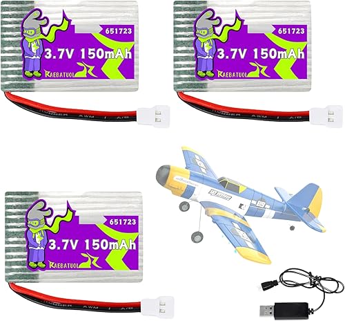 3.7V 150mAh 651723 20C Lipo Baterías para BEZGAR HQ089 RC Plane, X2 Drone U207 H2 H8 Control Remoto Avión Flyer con MolexXH2.54 Plug y 1S USB