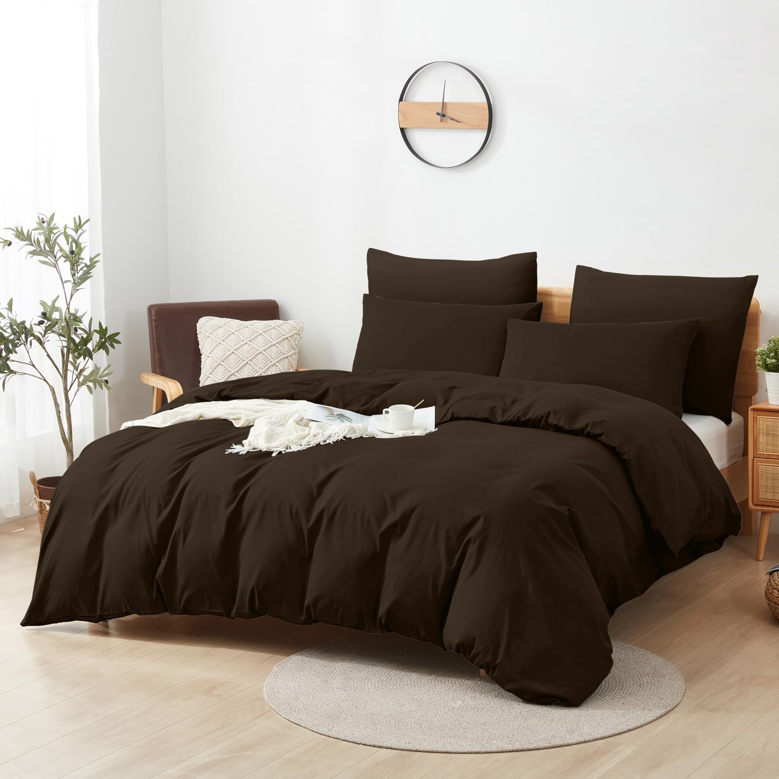 Sufdari Bettwäsche 240x220 Baumwolle Braun, 100% Baumwolle Bettbezug aus Atmungsaktive, Bettwäsche-Set mit 2 Kissenbezüge 80x80 cm+ 1 Bettbezüge mit Reißverschlus