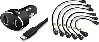Nekteck Type C Car Charger and 360 Rotating Flat Plug Extension Cord6 Pack