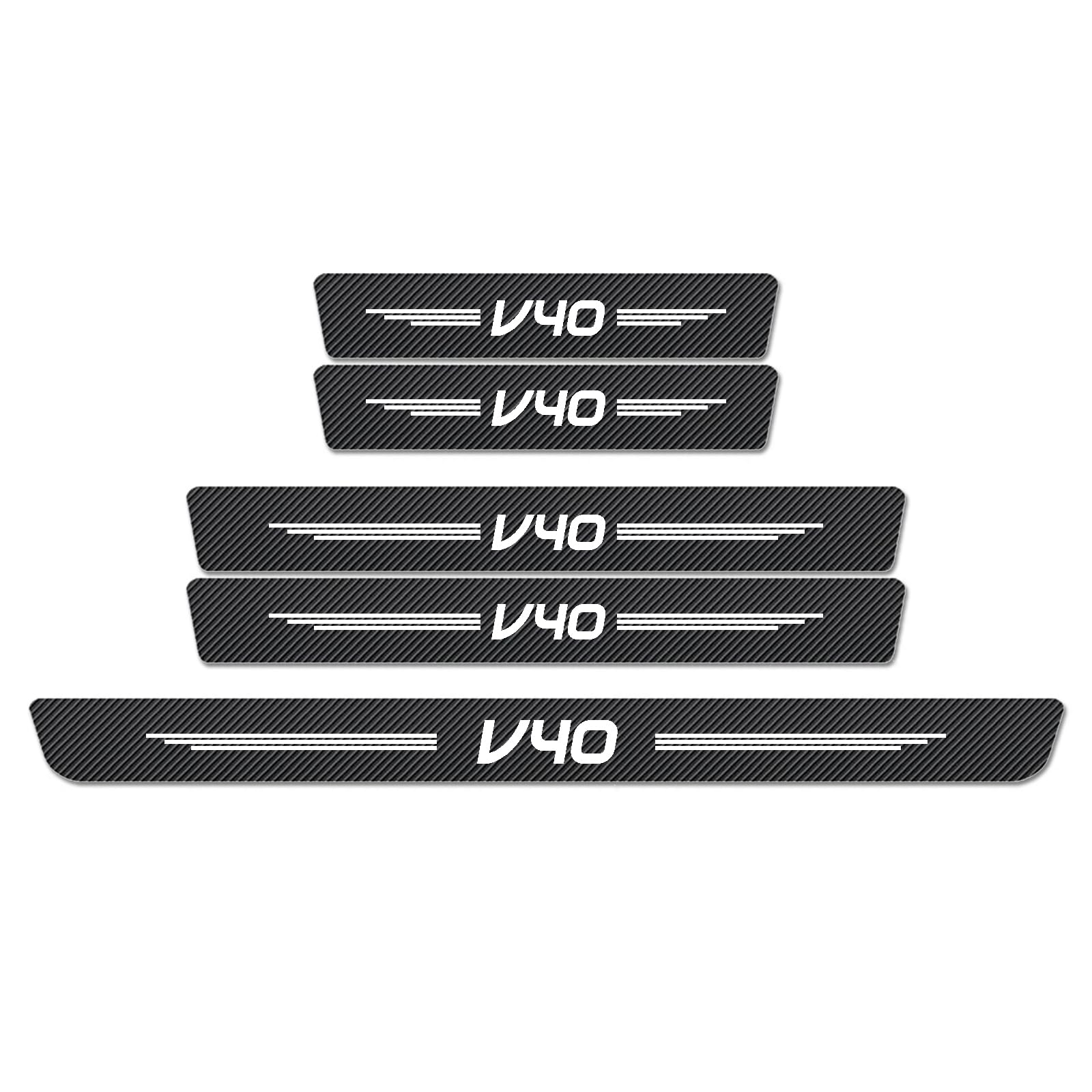 WXH97F Car Door Sill Protector for Volvo V40 2012-2025 2026, 5Pcs Carbon Fiber Texture Scuff Plate Guard, Anti-Scratch Kick Plate Entry Cover, Waterproof Wear-Resistant Trim