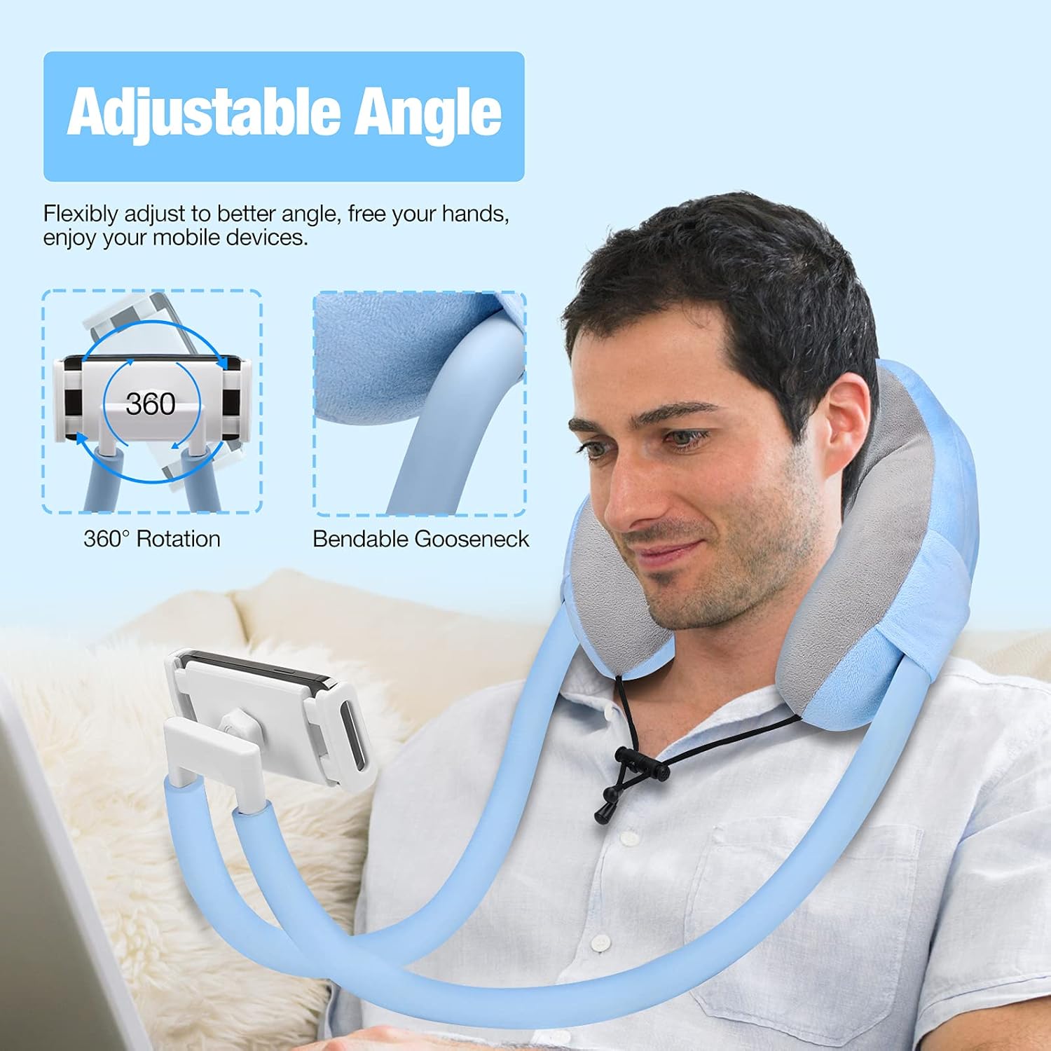 MoKo Neck Phone Holder, Lazy Gooseneck Phone Pillow Holder Bracket, 360° Rotate Phone Tablet Stand for 4"-11" Device, fits iPhone 17/17 Air/17 Pro/17 Pro Max, iPhone 16/Pro/Pro Max/Plus, iPhone 15/Pro