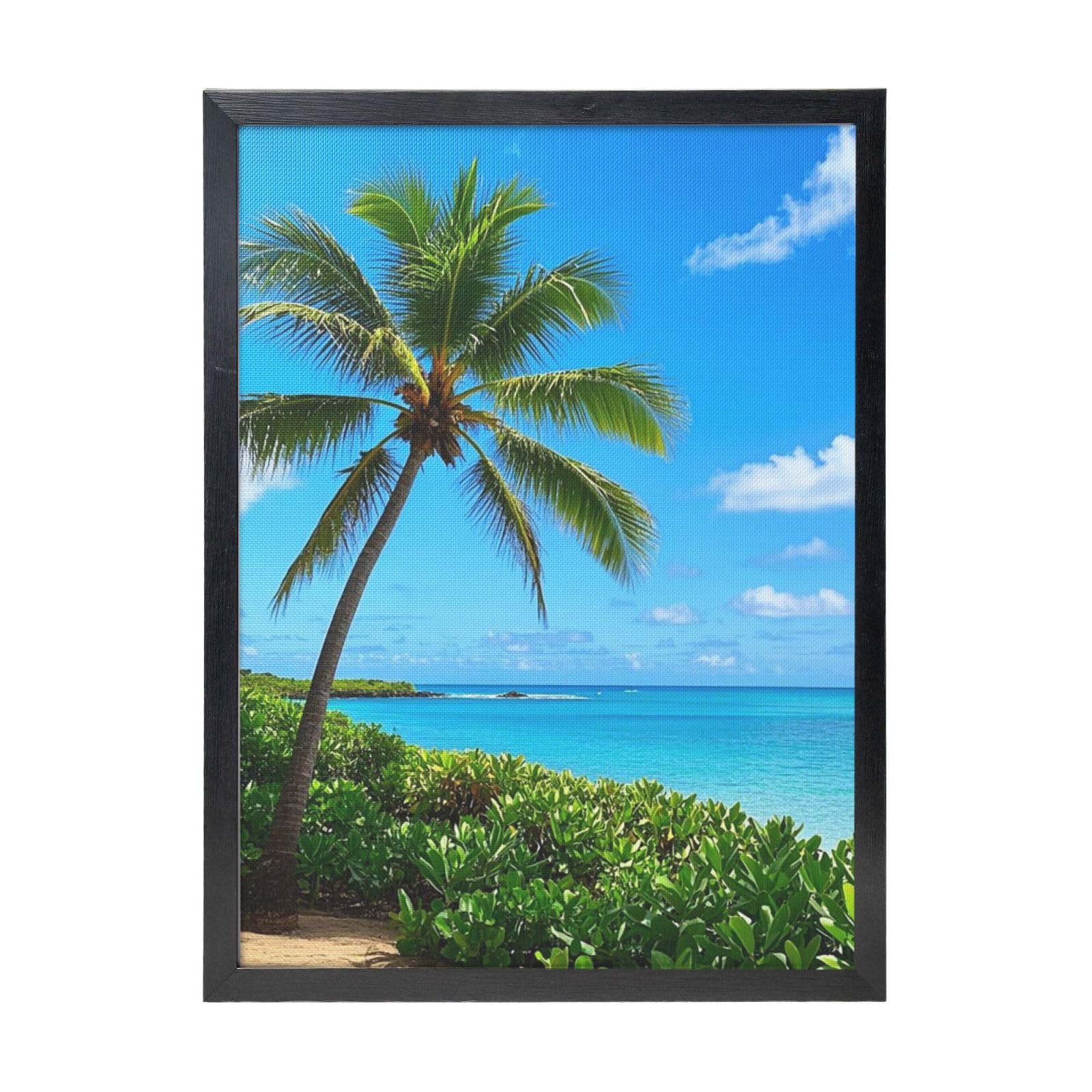 Framed Wall Art - Decorative Canvas Painting Tropical Sea Coconut Tree Tropical Pictures Poster Aesthetic Modern Prints Artwork for Bedroom Office Wall Decor Ready To Hang 12x16 in