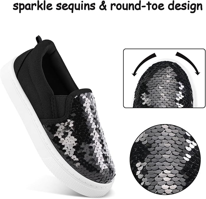 K KomForme Toddler Slip on Sneakers Girls Sequins Canvas Walking Shoes