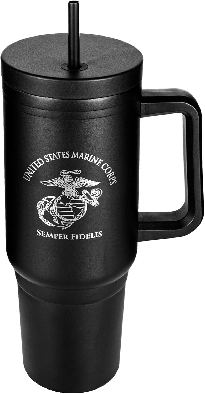 40oz Insulated Marine Corps Tumbler with Handle, Lid & Straw - USMC Gifts - Use for Water, Tea, Coffee & More-Disabled USMC Vet | USMC 40oz Tumbler - Image 7