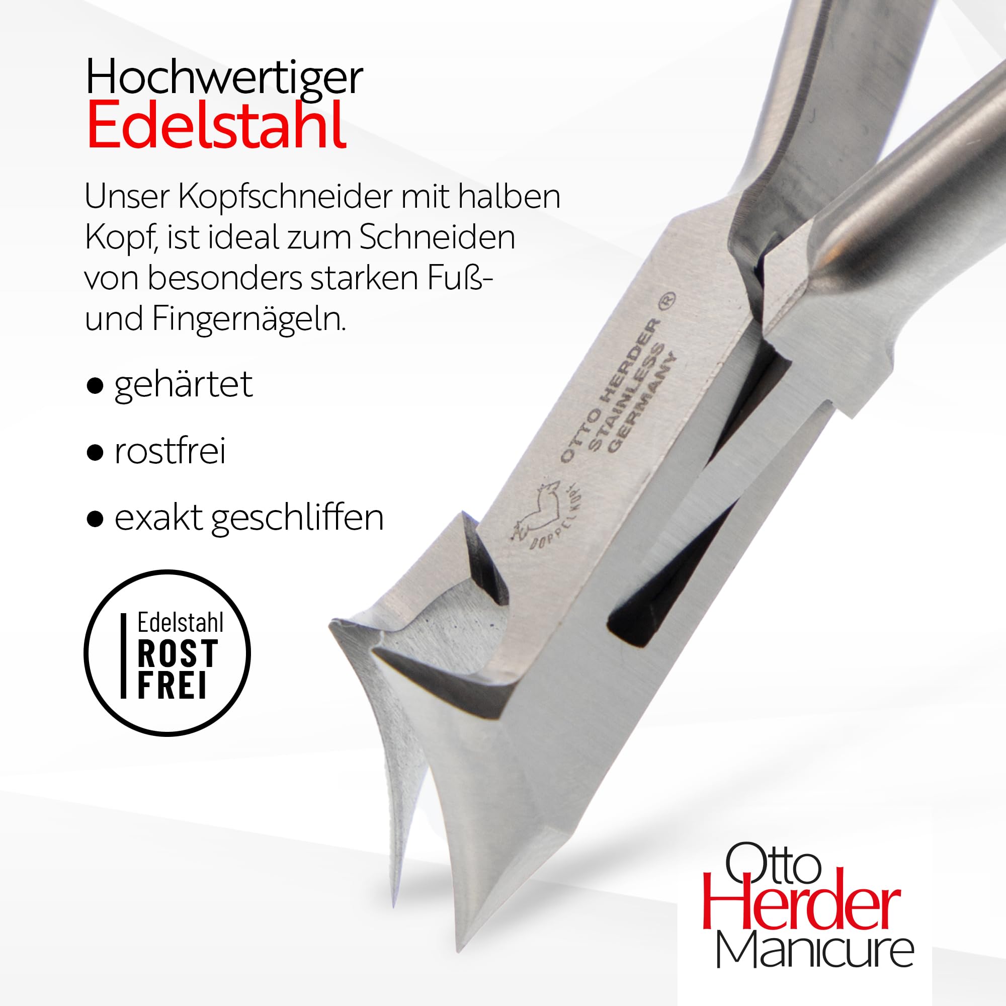 Otto Herder Manicure Cortaúñas de pie de acero inoxidable, cortaúñas de 14 cm, para uñas de pies fuertes, con doble resorte, ideal para pedicura y pedicura