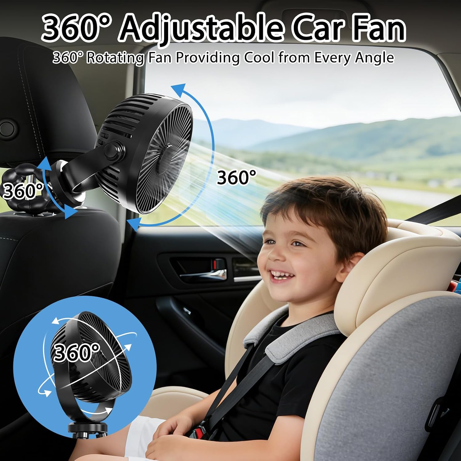 Recharge Car Fans for Backseat for Kids, Car Headrest Backseat Fans for Car for Kids image 3