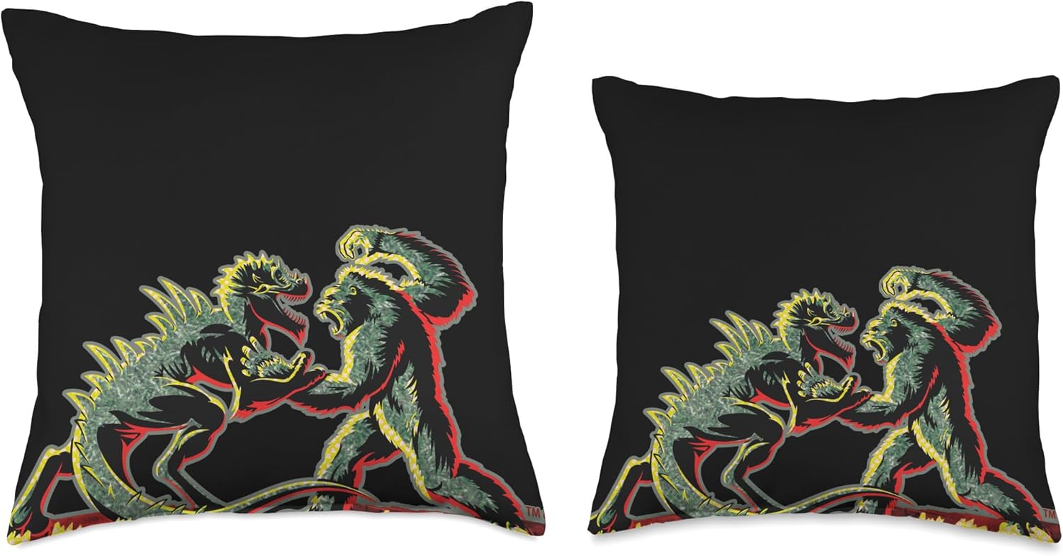 King Kong Skull Island Vs Gaw MonsterVerse Mash Geek Stencil Throw Pillow
