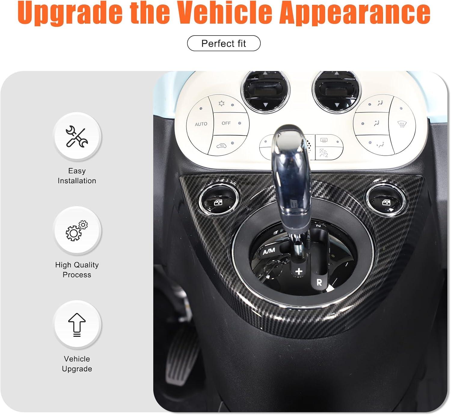 Gear Shift Frame Cover Trim Compatible with Fiat 500 2011-2023 ABS Control Gear Box Shift Knob Panel Frame Cover Sticker Decorative Accessories（Carbon Fiber）