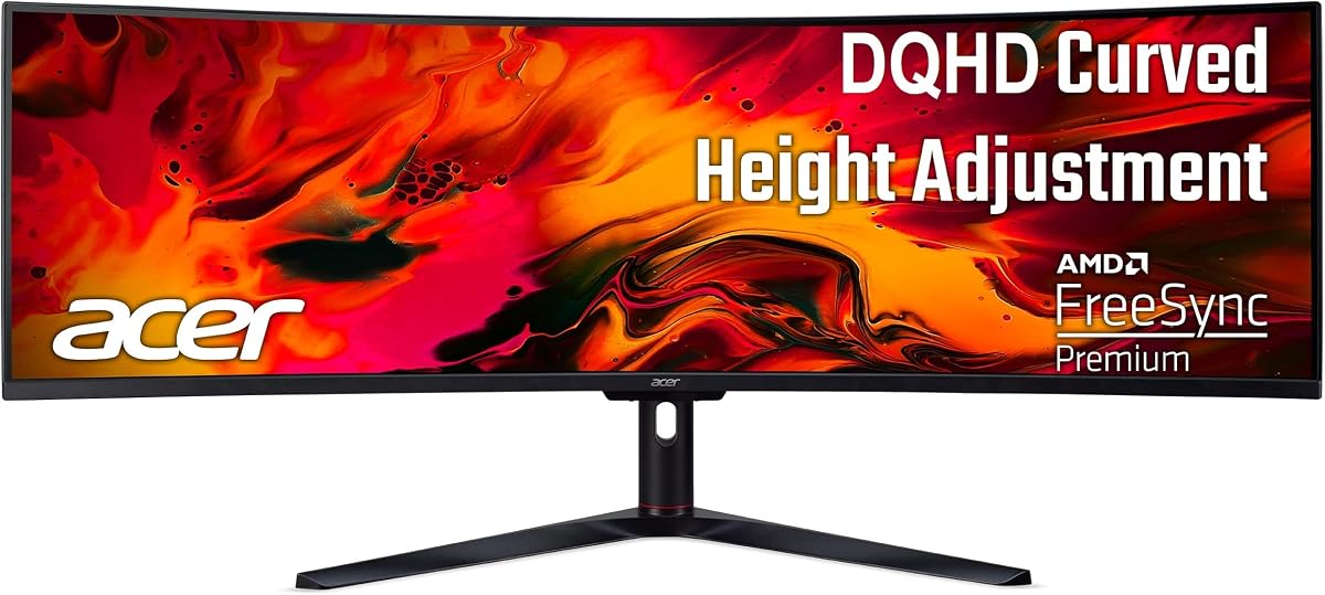 Monitor de oficina curvo de 49 pulgadas DQHD 5120x1440 de 120 Hz EI491CUR Sbmiipphx | 4 ms, AMD FreeSync Premium, 2xHDMI, 2xDisplayPort, VESA HDR400, curva 1800R, soporte ergonómico, altavoz, montaje VESA