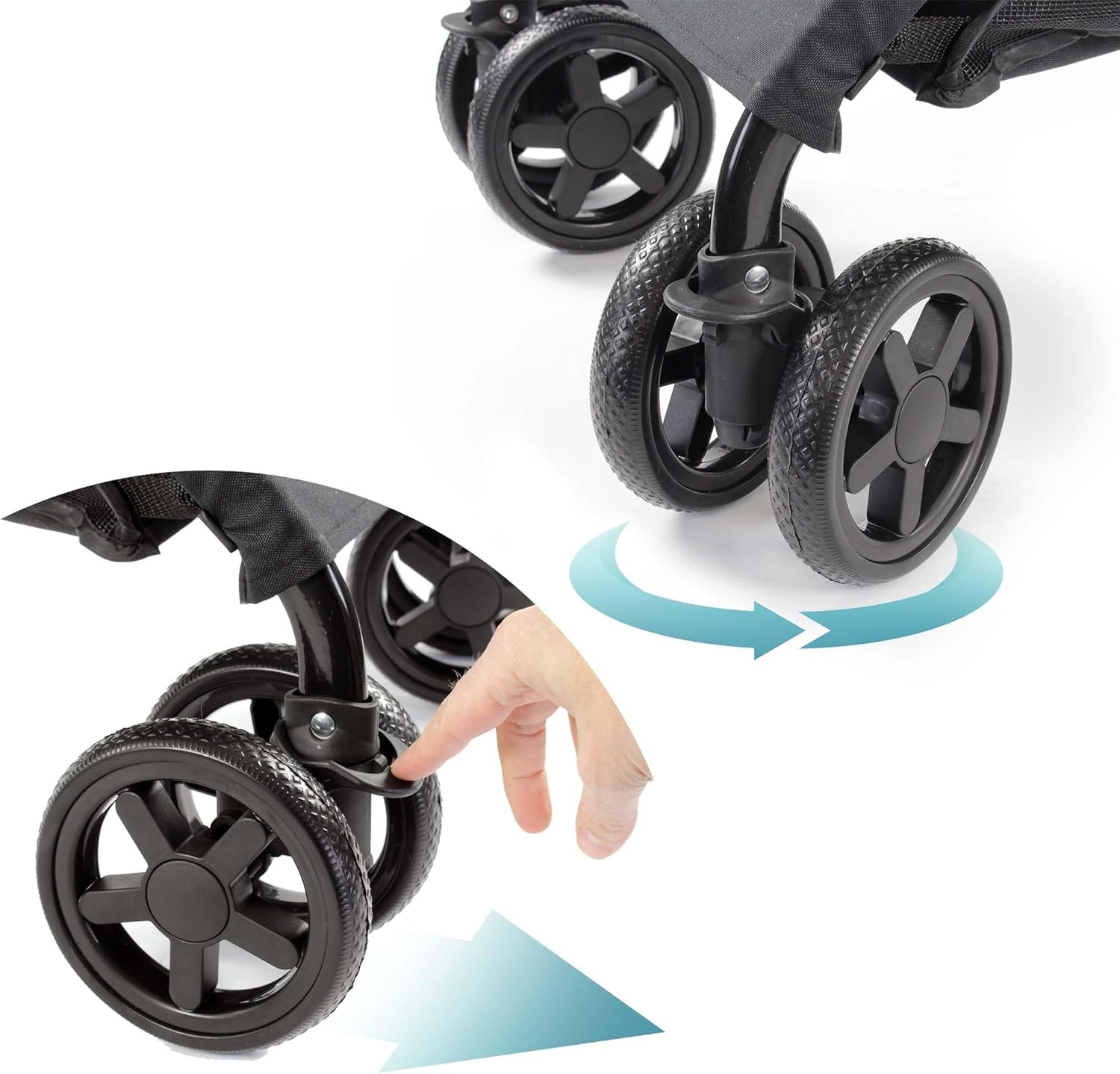 Stroller folding and carrier detachment