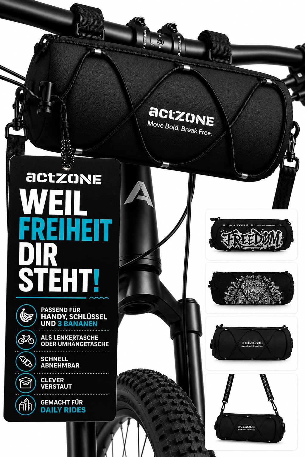 Lenkertasche Fahrrad – Lenkerrolle Für Lenkertasche MTB, Rennrad & Gravelbike | Bike Bag & Handlebar Bag | Bikepacking | Fahrradlenkertasche | 20×10cm | Dark Night Edition