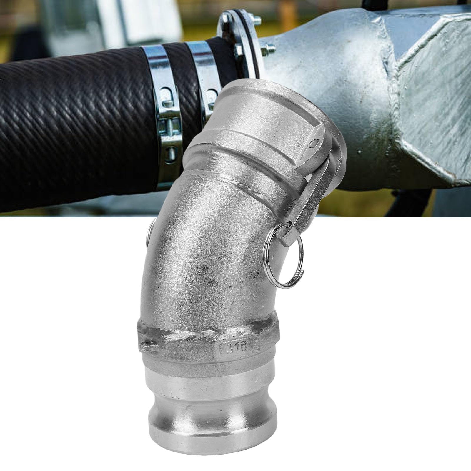 Fafeicy DA Camlock Acoplamiento de Manguera de 2,5 Pulgadas Hembra a Macho Codo de 45 Grados Leva y Ajuste de Ranura para Transferencia de Aceite de Gasolina y Agua para Uso Agríc