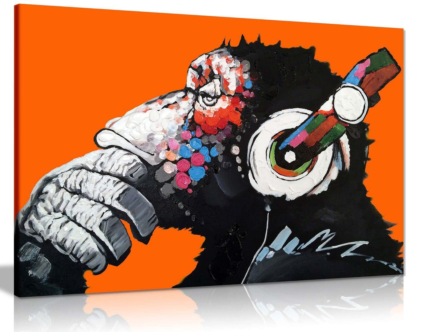Panther Print Orange Cool Ape With Dj Heaphones Canvas Wall Art Picture Print Home Decor 91X61cm (36X24in)