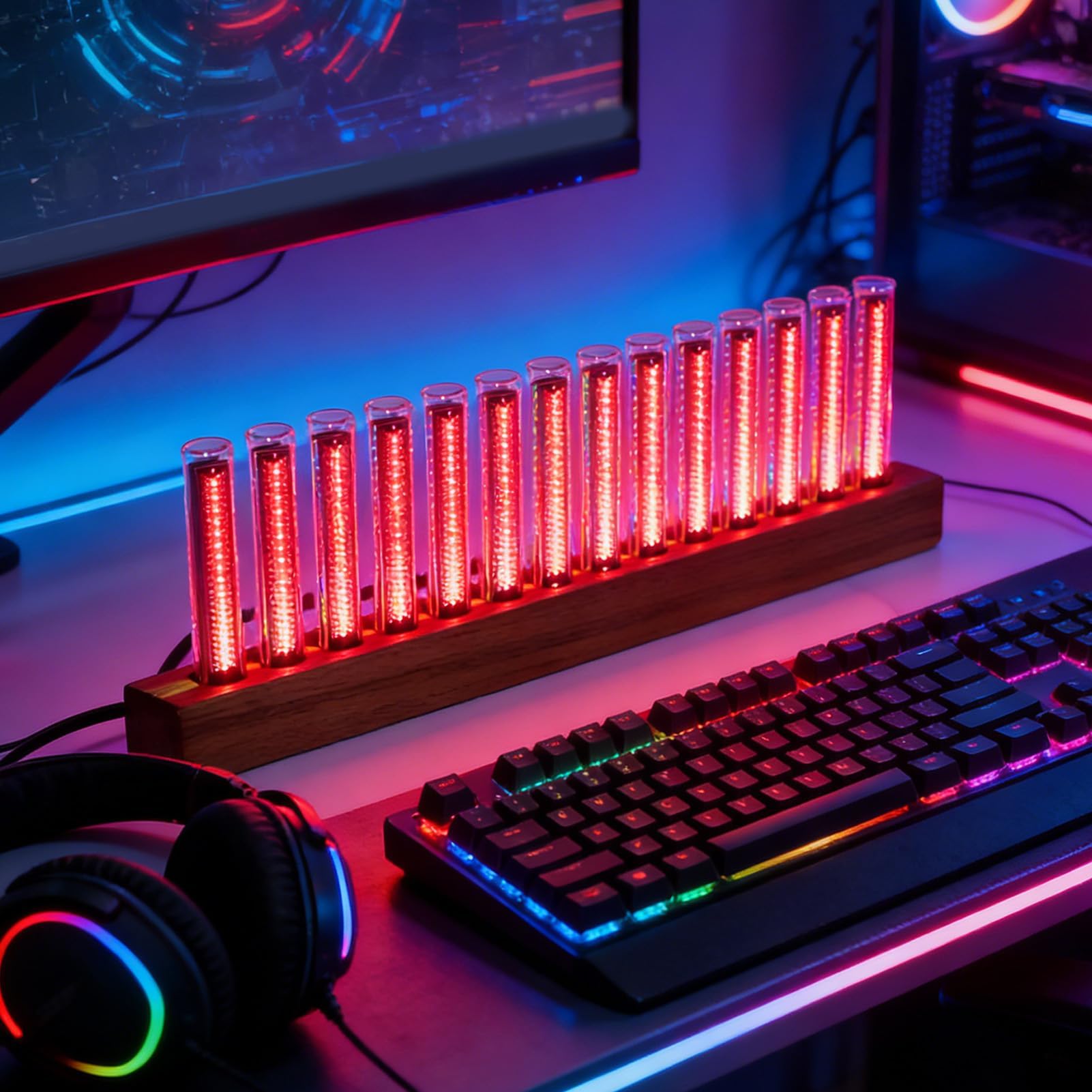 COYEUX Display RGB dello Spettro Musicale, Analizzatore di Spettro A 12 Tubi con 360 LED, Sensibilità Agc, Luminosità dei Colori Regolabile per Scrivania da Gaming, Feste A Casa