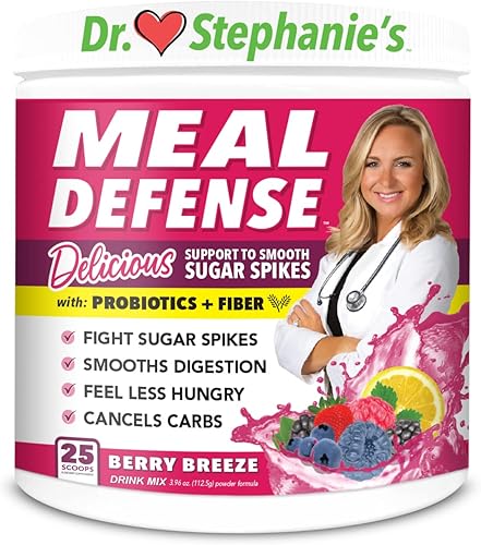 Mezcla de bebida Meal Defense por Dr. Stephanie's - Fibra y probióticos, digestión suave y combate el hambre - Sabor natural de cáscara de psyllium