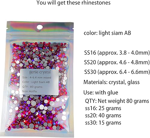 Vista 220 de Genie Crystal ss34 Red Glass Rhinestones 288 Pcs, 7.0 mm Big Light Siam Flatback Rhinestone, Diamond Cut Gems for Crafts, Face Mask, Makeup