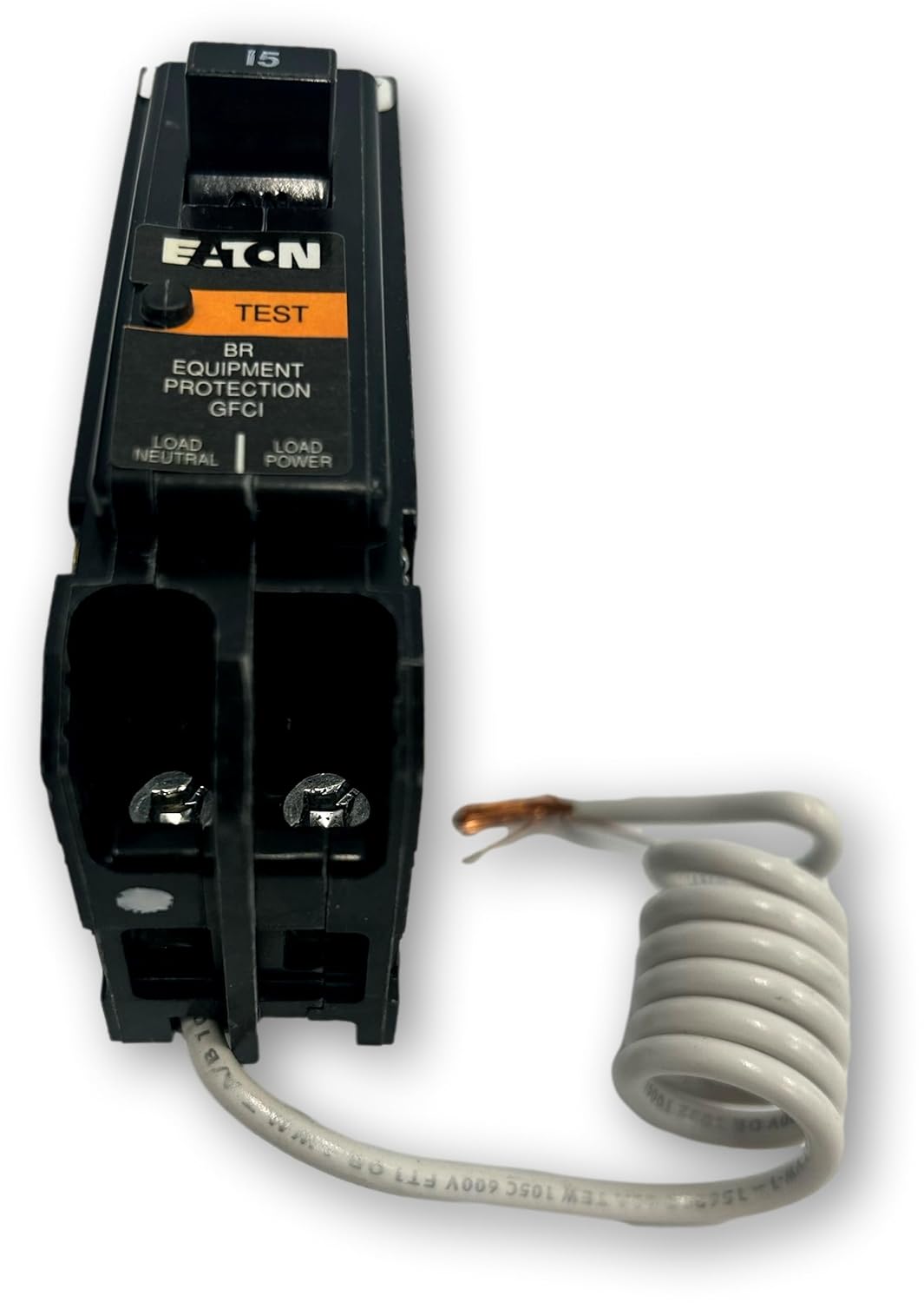 Eaton BRN115EP BR GFCI Circuit Breaker; 15A; Single-Pole; for 120V Applications; Plug-in Molded Case; 10 kAIC; 14-8 AWG Wire