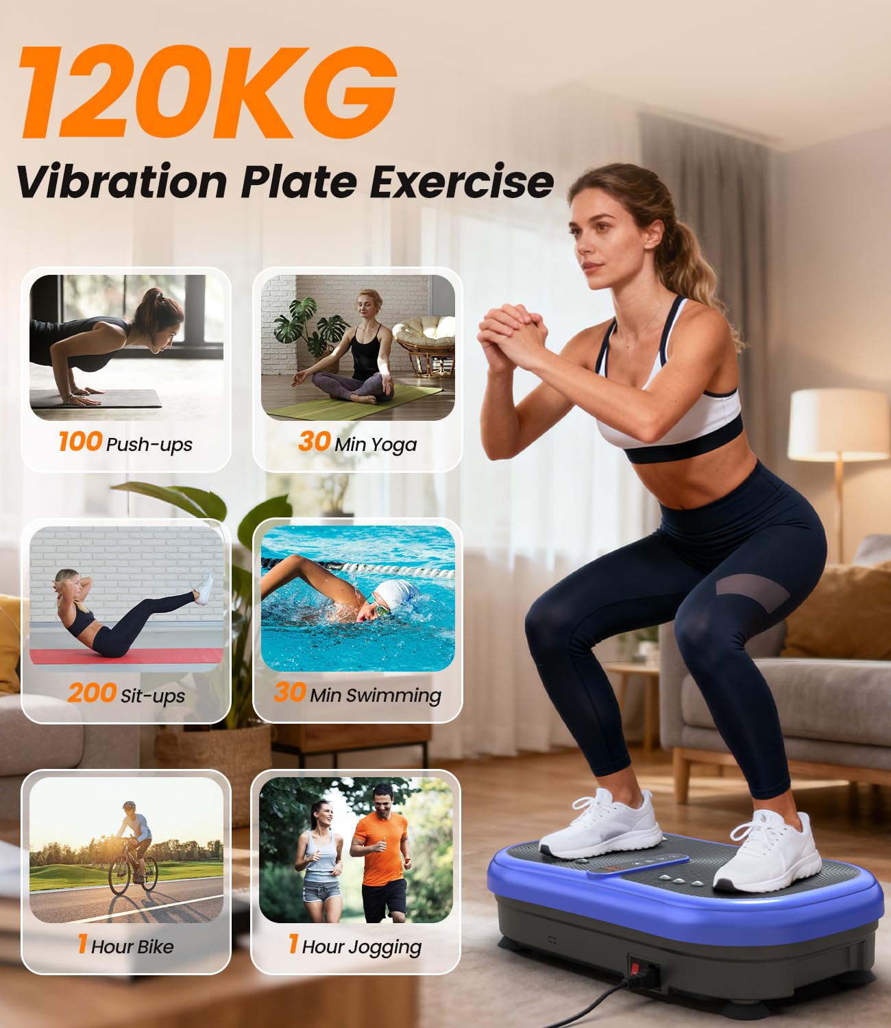 Plateforme Vibrante 200W, 120 Niveaux, Télécommande, Portée 120 kg - Plaque Vibrante Fitness pour Perte de Poids, Raffermissement Musculaire et Récupération - Idéal pour Maison