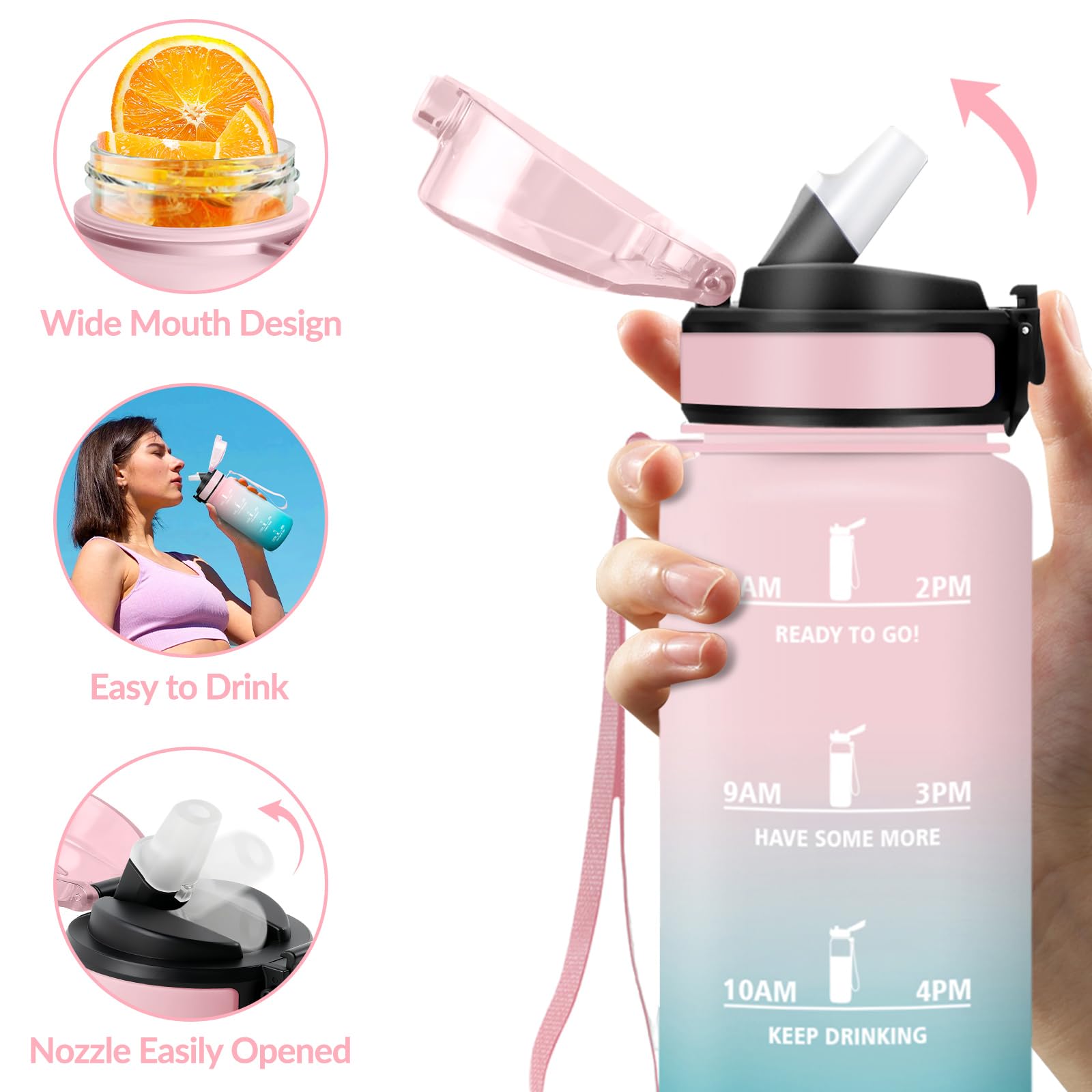 Mulbijeo Borraccia 500Ml, Senza BPA & A Prova di Perdita, Borracce con Cannuccia, Reutilizables, Borraccia Bambini, Apertura One-touch, Borracce Motivazionale per Scuola, Palestra, Ufficio, Lavorando