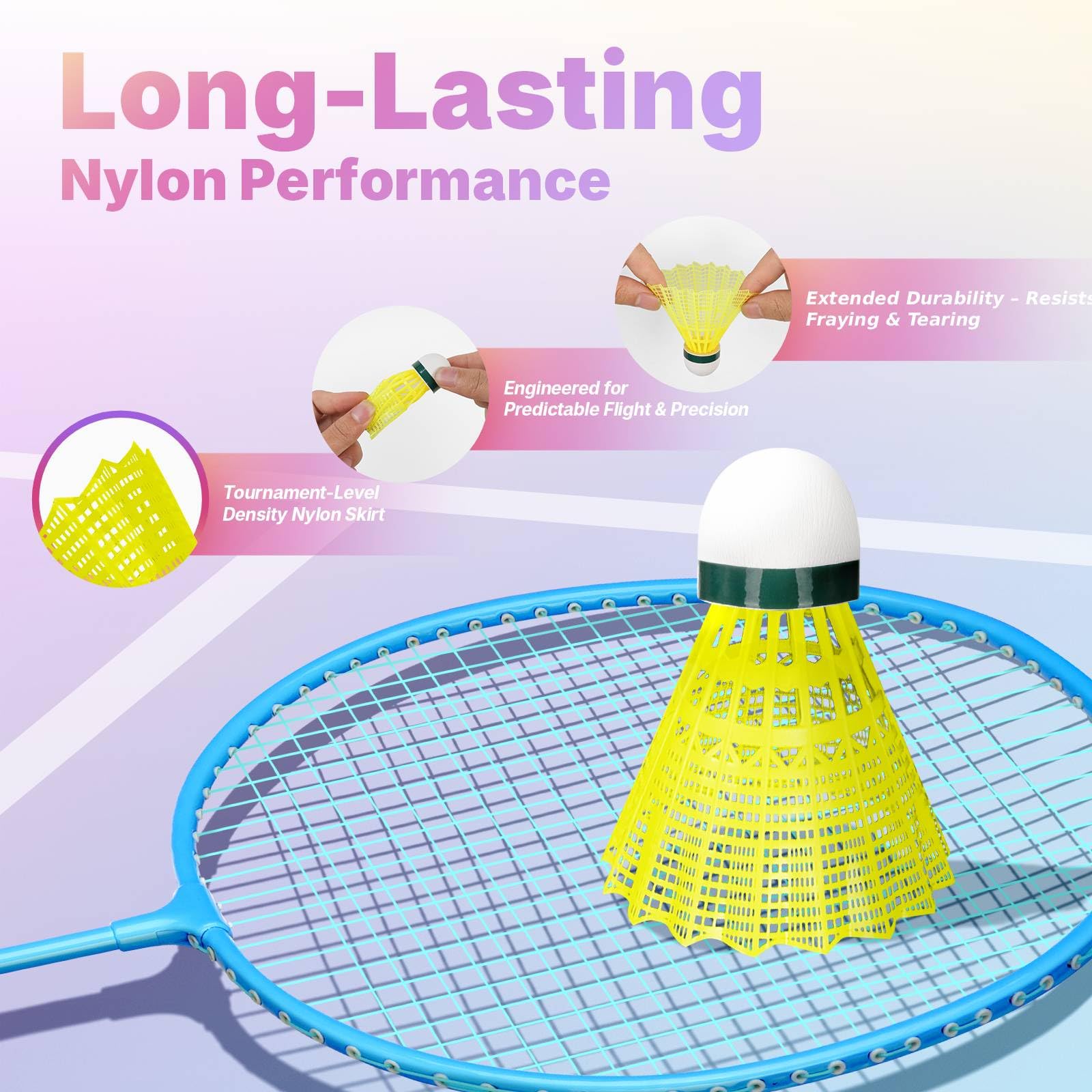 AboveGenius Badmintonschläger-Set, 2/4 Farben, leichtes Badminton-Set enthält 2/4 Schläger, 6 Vögel, Outdoor-Hinterhof-Spiele, Schläger für Familienanfänger