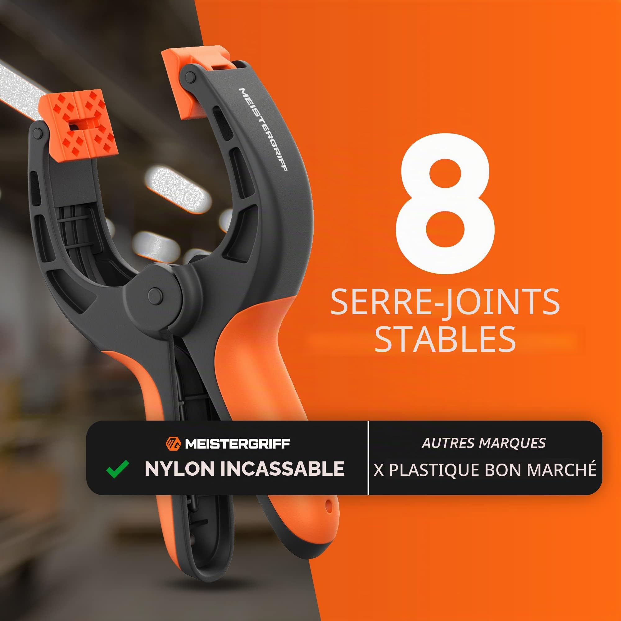 Lot de 8 serre-joints en nylon incassable - Pinces à ressort pour colles, piscine, photographie - Serre-joints à ressort avec force de serrage et envergure élevées