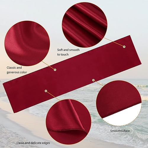 Miniatura 5 de Paquete de 12 caminos de mesa de satén burdeos, 12 x 108 pulgadas de largo, suave de alta calidad para bodas, banquetes, cumpleaños, fiestas,