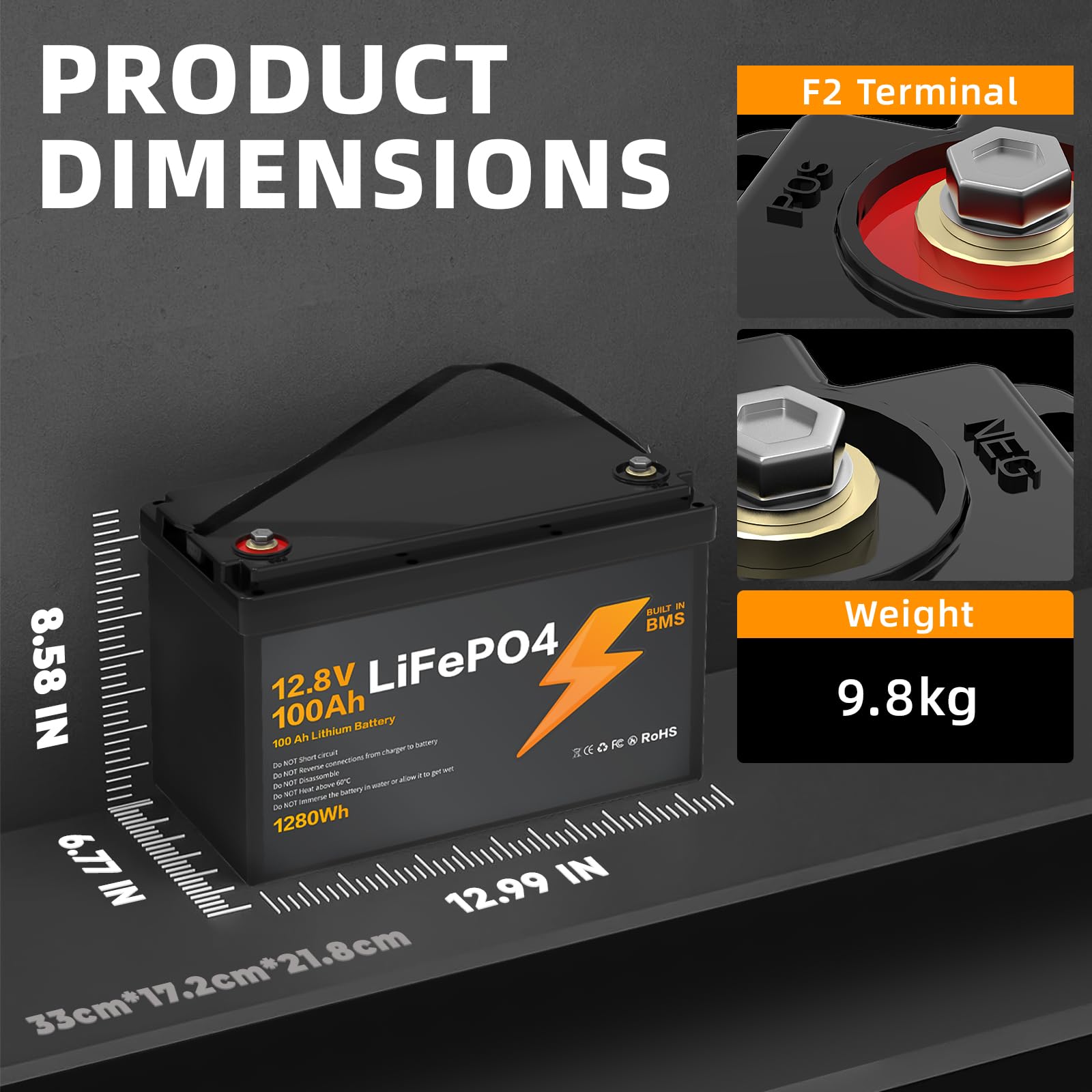 LiFePO4 12V 100Ah Batterie, mit verbessertem 100A BMS, 15000 Zyklen, Deep Cycle Stromversorgung für Wohnmobile Schiffe Solar und Windenergie HaushaltCamping