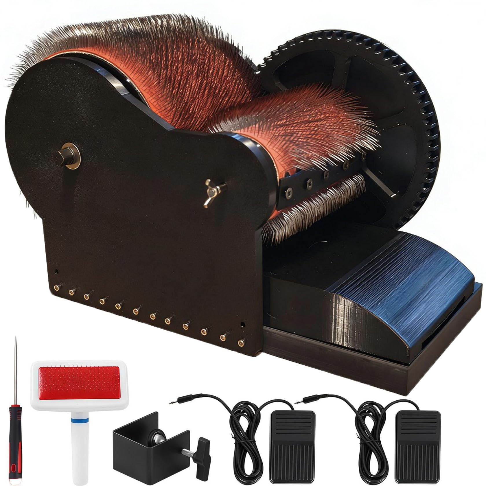 ZHIXUMM 50w Drum Wool Carding Machine,Fiber Carding Machine,Adjustable Forward And Reverse Speed, With Foot Pedal, Fast Color Mixing Wool Blending Wheel, For Combing Blending