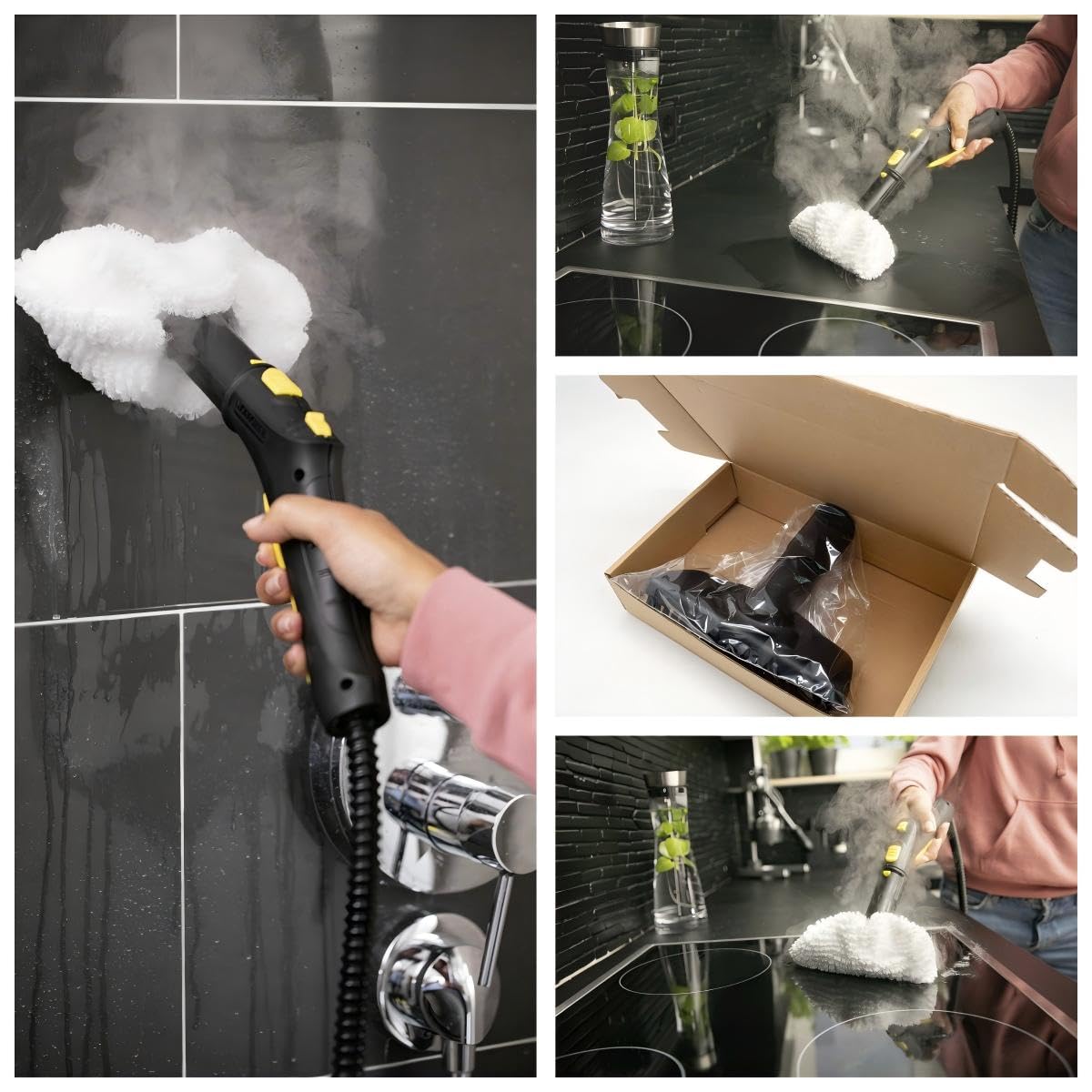 1 Brosse à main, 2 Bonnettes de nettoyage à vapeur pour nettoyeur vapeur Kärcher SC1 SC2 SC3 SC4 SC5 Easyfix 2.884-280.0