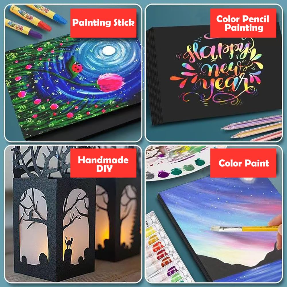DIY Handgefertigte Origami Black Cardstock - Mehrzweckpapier Zum Druck, Handwerk Und Büro | Hintergrundpapier Für Cover, Karten, Kunstprojekte,A3-300GSM,4 Pack (20 Blätter/Pack)