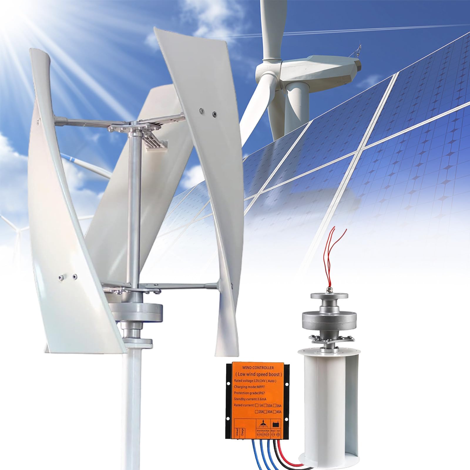Generador de 8000 W, Vertical, de 3 aspas, bajo Nivel de Ruido, 12 V, 24 V, 48 V, generador de Viento, turbina generadora, Conjunto Completo para Familia con Controlador, 48 V