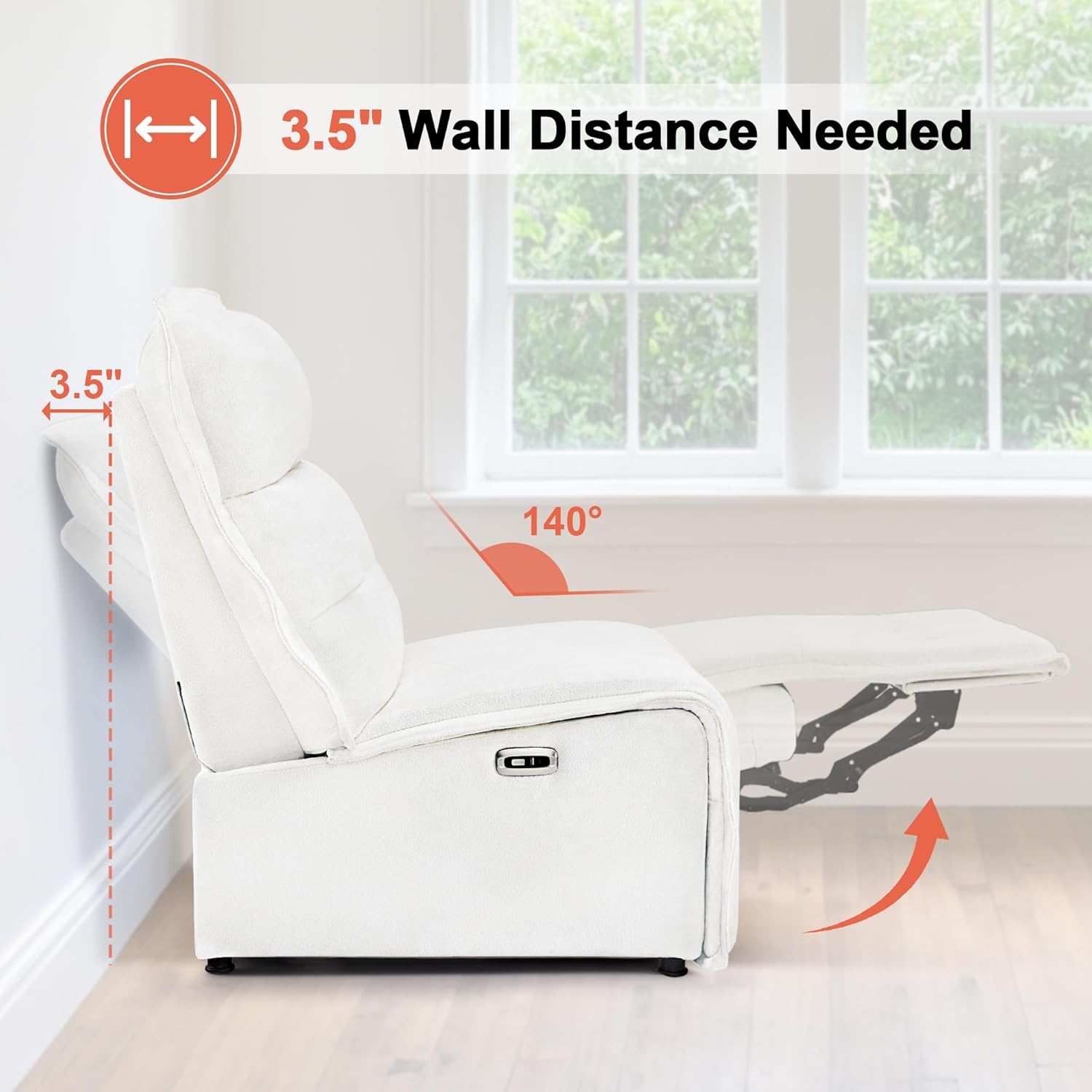 MCombo Wall Hugger Armless Power Recliner Chair with USB Ports, 29.5" Extra Wide Seat, Oversized Fabric Powered Reclining Sofa for Living Room, Small Space, ALR01 (Cream White)