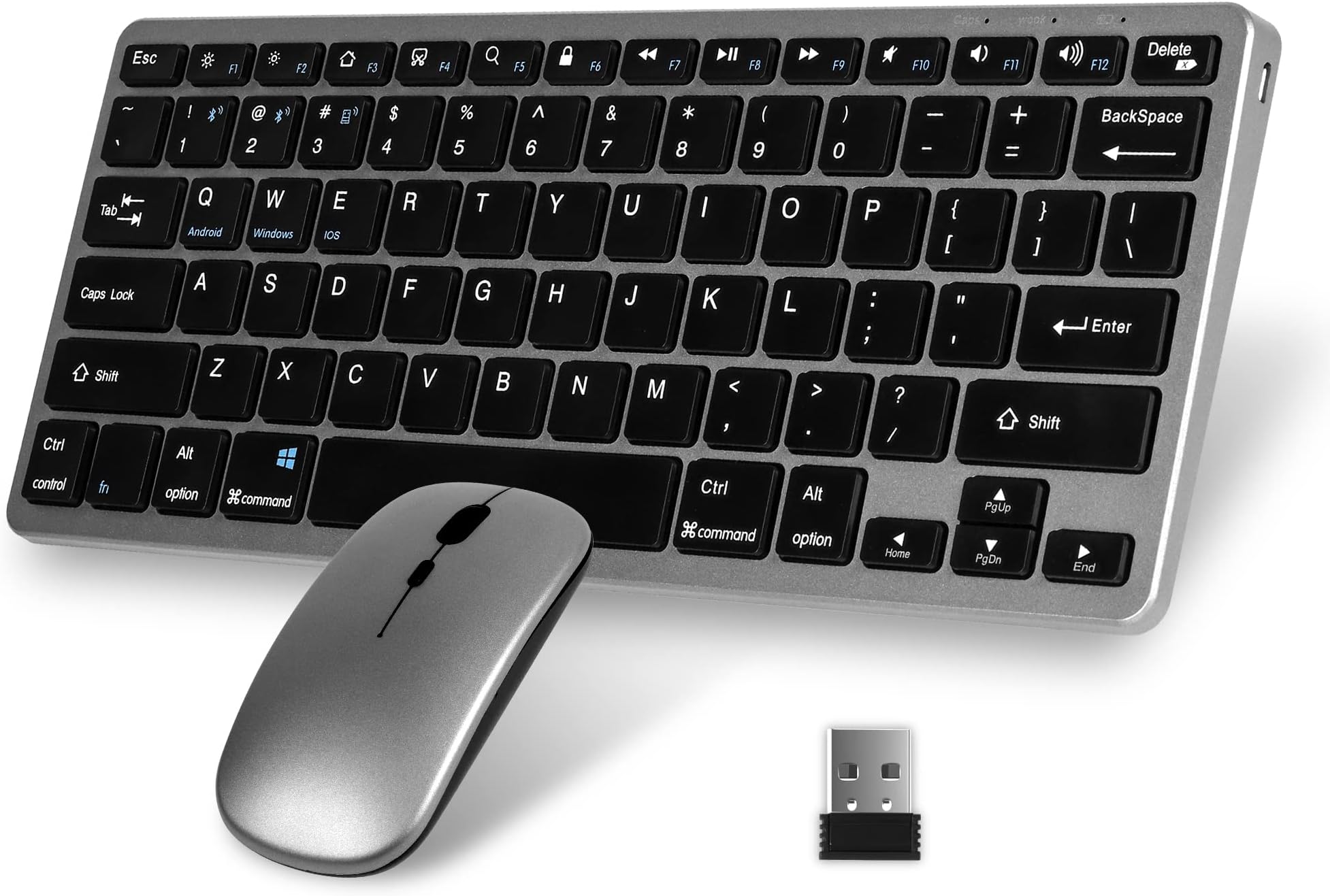 DIGIBLUSKY Wireless Keyboard And Mouse Combo,78 Keys Rechargeable Wireless Bluetooth Keyboard And Mouse For Computer,Windows,Pc,Laptop,Tablet-Grey
