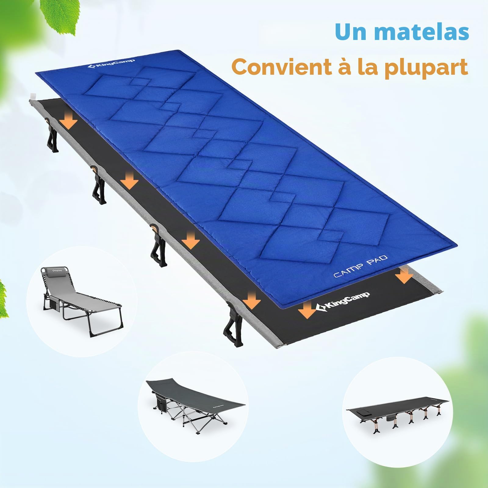 KingCamp Surmatelas en Coton - Super léger et Portable - Polyvalent - pour lit de Camping, Chaise Longue de Jardin, Chaise Longue - Peut également être utilisé comme Matelas de Couchage ou Couverture