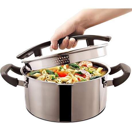 Cyrder Stainless Steel 5-Quart Pasta Pot with Strainer Lid, Perfect for Effortless Pasta Cooking