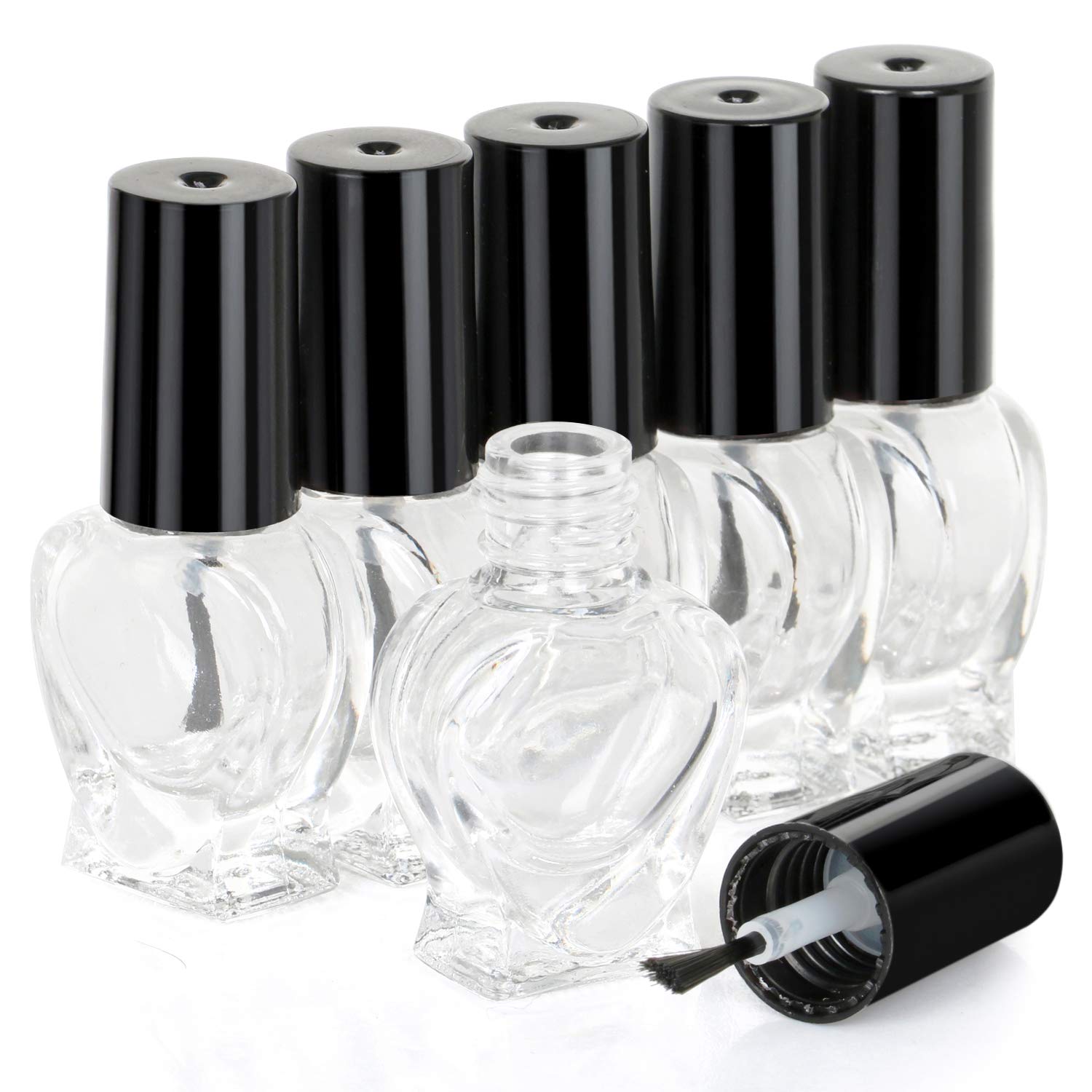 TRIXES 6 Empty Heart Shaped Nail Manicure Top Coat Varnish Bottles