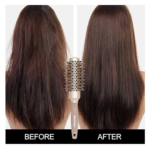 Miniatura 7 de Cepillo de pelo antiestático de barril redondo con cerdas de jabalí, tecnología iónica de cerámica nano térmica, para brillo extra, protege el