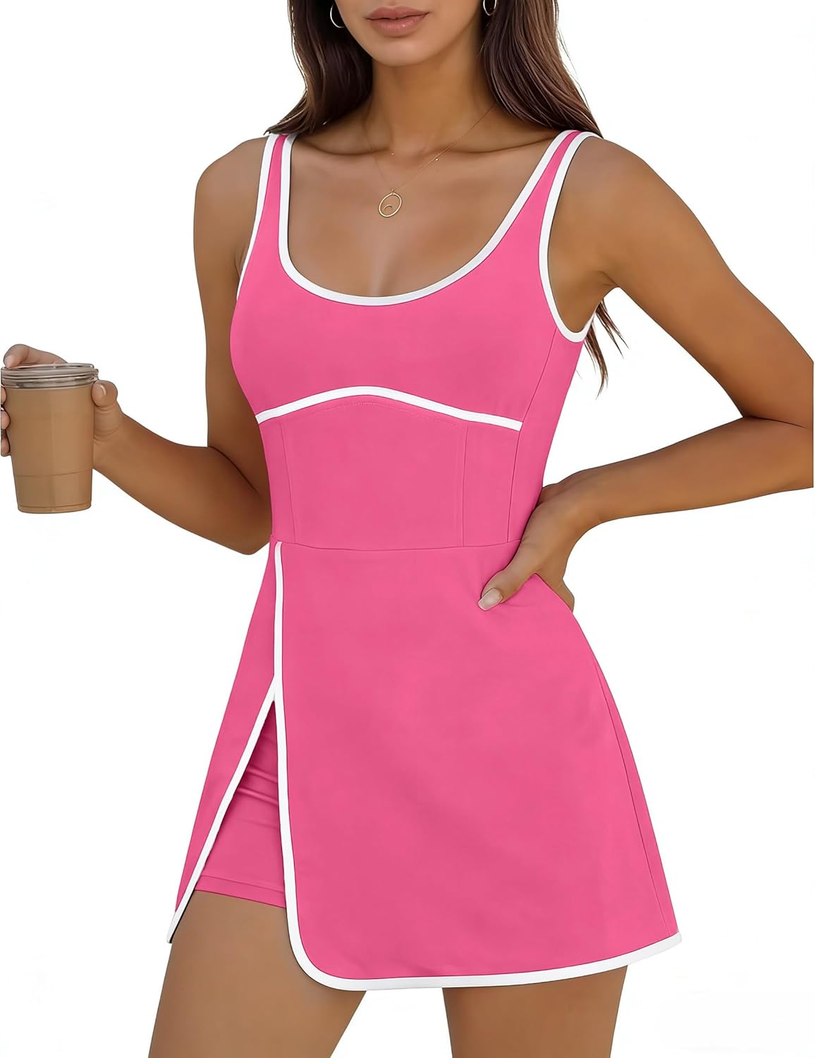 Athlisan Womens Workout Athletic Mini Dress with Built-in Shorts Sleeveless Cutout Tennis Dress