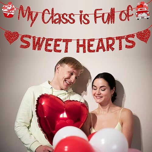 Miniatura 4 de Cartel con purpurina para el día de San Valentín con texto en inglés My Class is Full of Sweet Heart, guirnalda romántica de papel para decoración