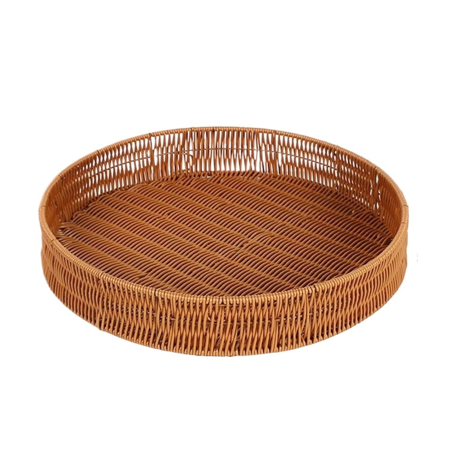 Food Plate Handwoven Rattan Storage Tray Round Shape Fruit Vegetable Cake Wicker Basket pour l'organisation de la Maison(7 * 39.5cm)