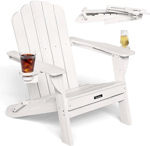 Silla Adirondack plegable, silla Adirondack de HDPE con 2 soportes para tazas, sillas para fogatas al aire libre premontadas para patio, jardín,
