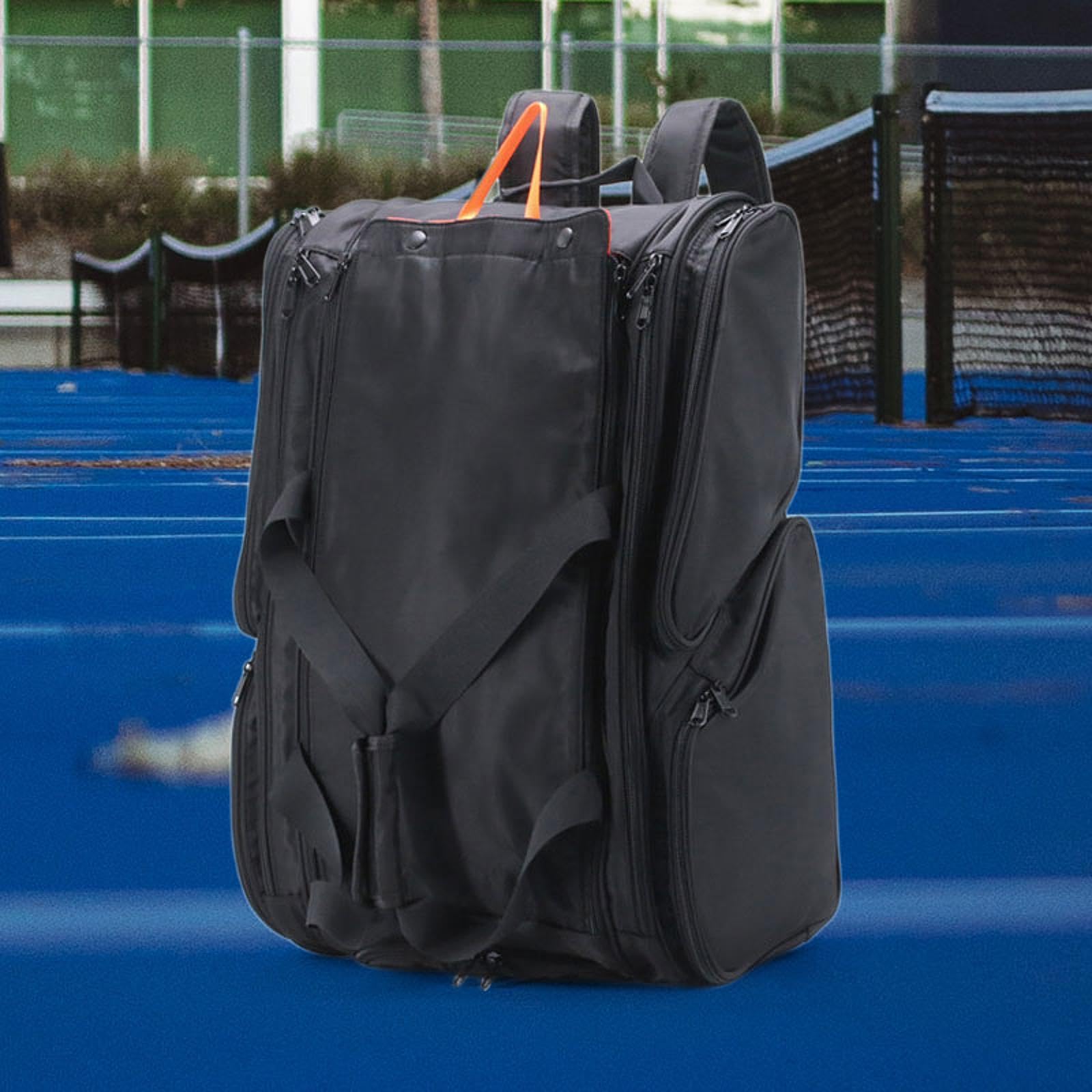Pickleball Borsa Zaino Porta Racchette Organizer Accessori Impermeabile Manico Scomparto Scarpe Spallacci Regolabili Adatta per Viaggi Regalo, Nero