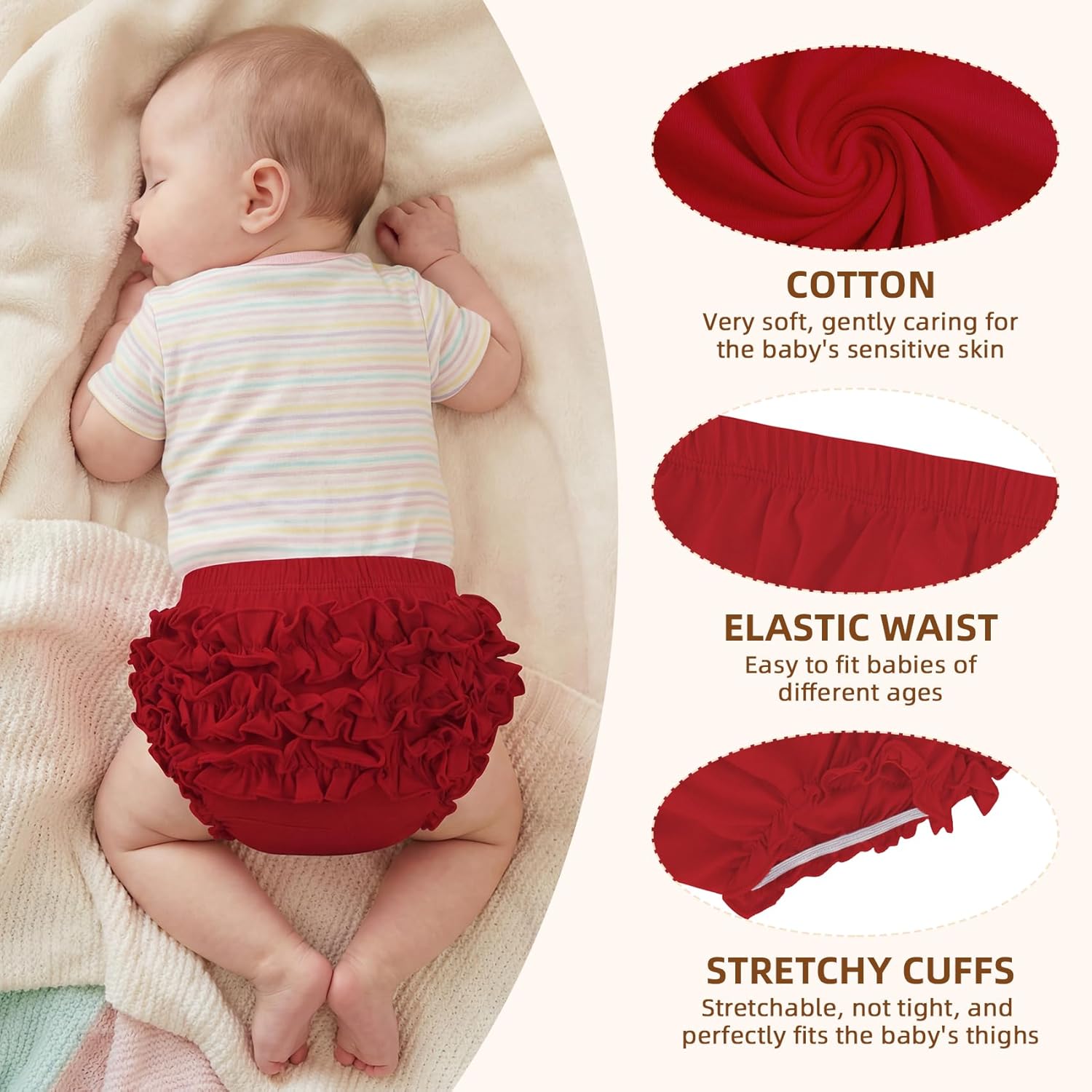 Durio Baby Bloomers for Toddler Girls Ruffle Diaper Covers for Girls Cute Cotton Baby Girl Shorts - Image 3