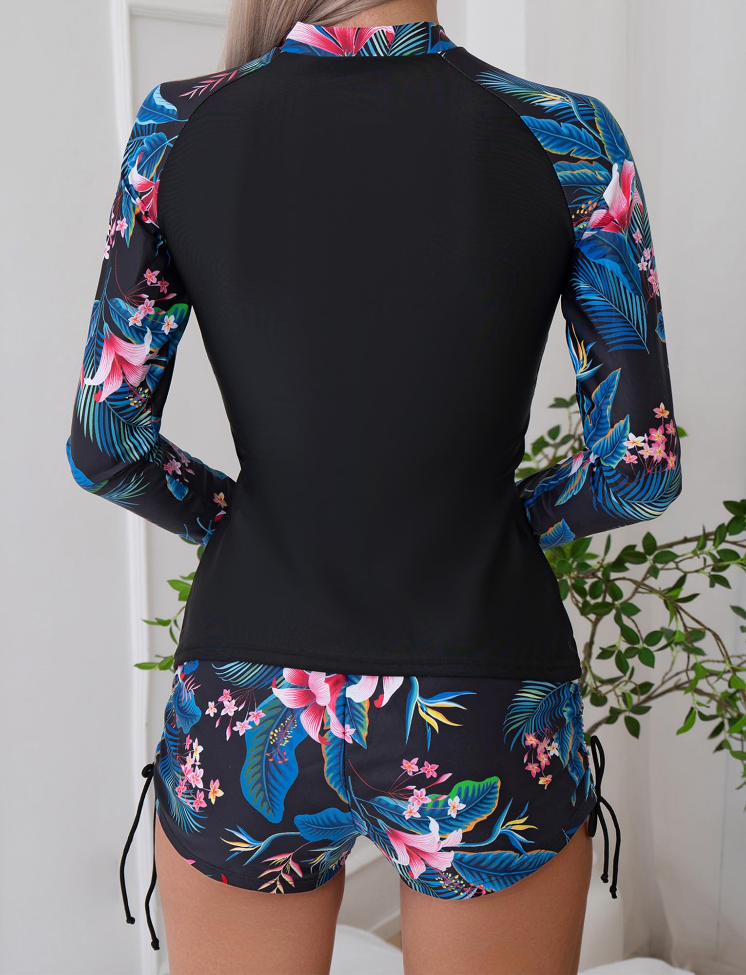 Maeau Maillot de bain 2 pièces pour femme - Tankini modeste à manches longues - Maillot de bain athlétique - Protection solaire