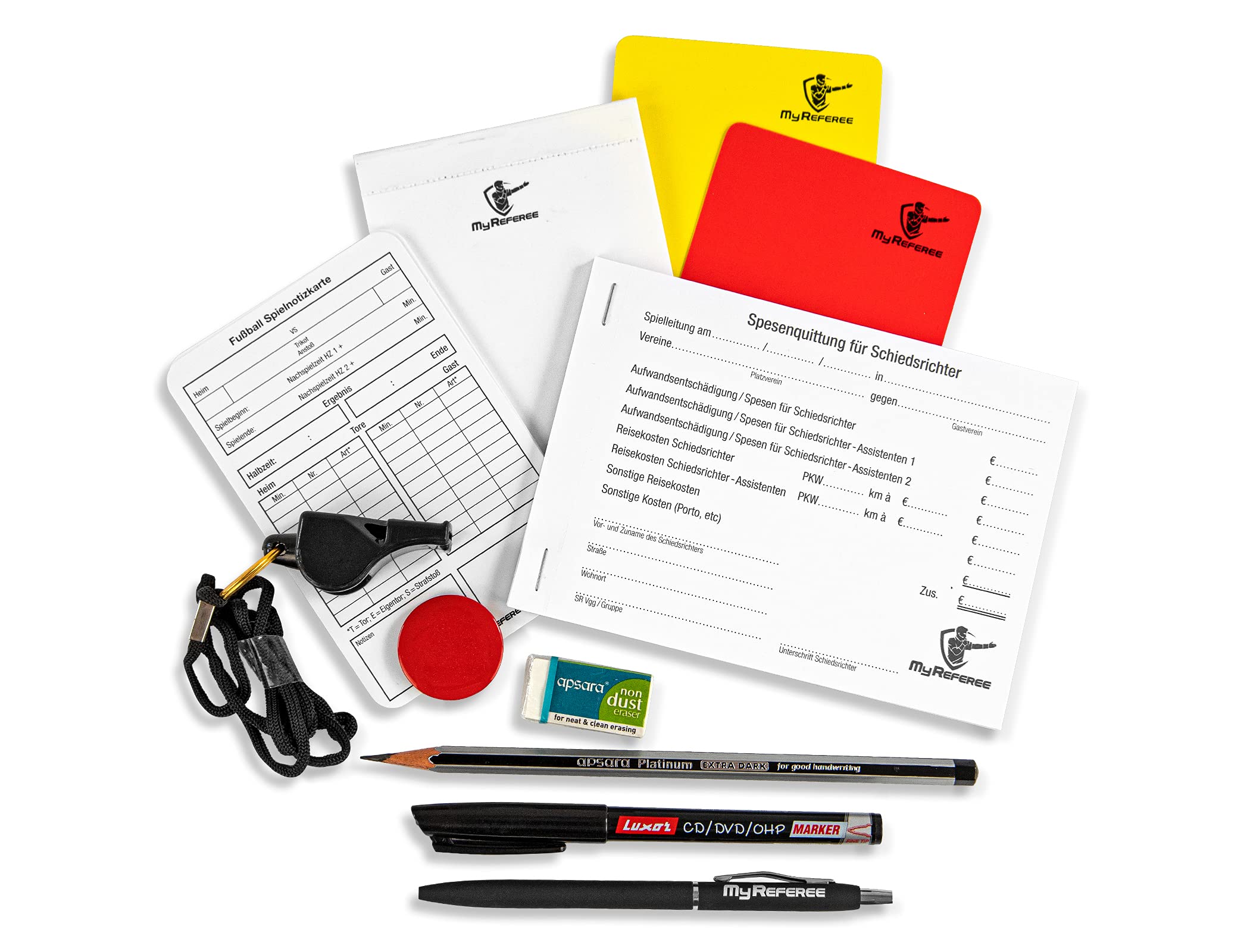 Ensemble d'arbitre de football original incluant des cartes de notes de jeu, stylo, sifflet et plus encore | Ensemble d'arbitre | Schiri