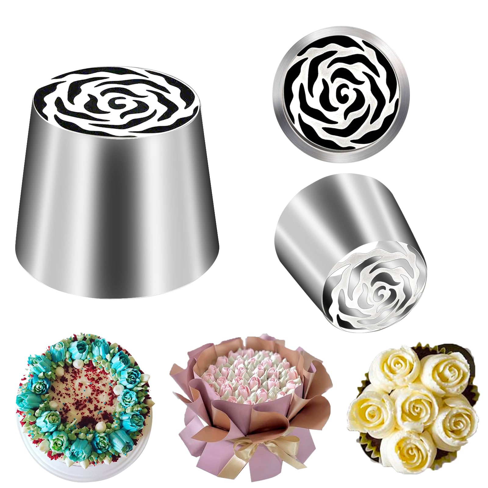 FANTEXY Extra Large Russian Piping Tip Food Grade Seamless Design Stainless Steel Rose Floral Nozzle for Cake Decorating, Frosting,Dishwasher Safe, SL48