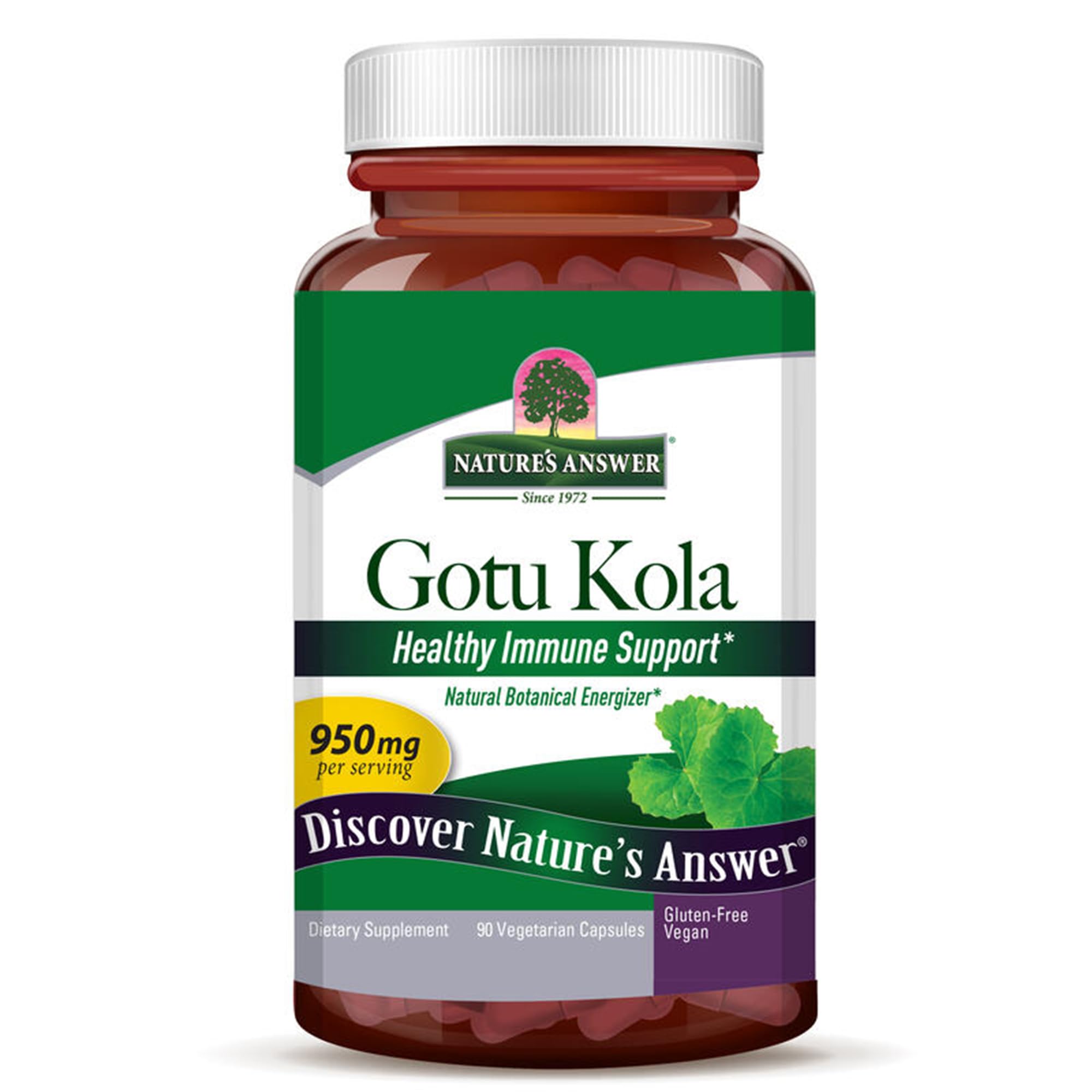 Nature's Answer, Gotu Kola, 950mg, 90 Capsule vegane, Testato in Laboratorio, Senza Glutine, Senza Soia, Vegetariano